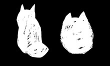 Vector Image Of Two Abstract White Cats On A Black Background In Dry Brush Style