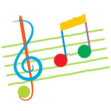 Colorful Musical Theme With Clef And Note On The Staff, Vector Illustration