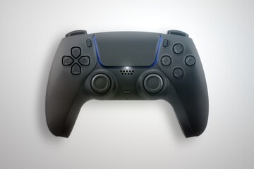 Next Generation black game controller isolated on white background. Top view.