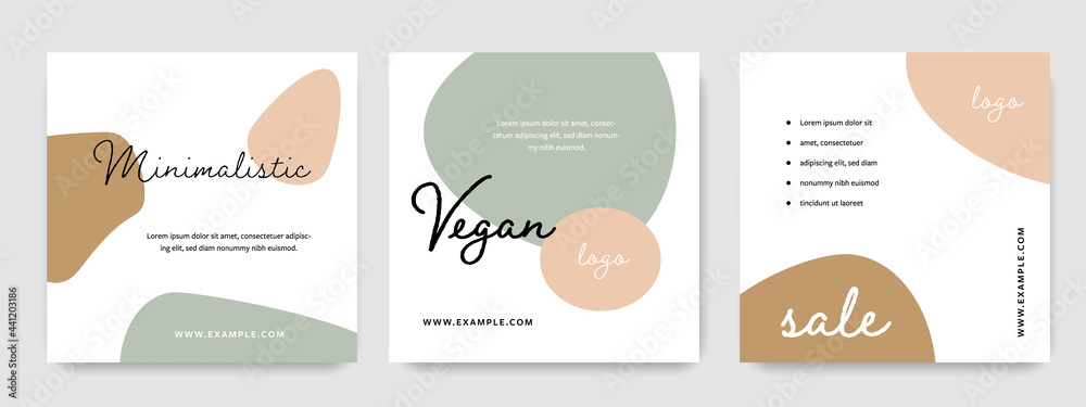 Earth colours social media templates, rounded shapes design in instagram and facebook post layouts, square web banners with trendy earth accent, vegan idea - obrazy, fototapety, plakaty 