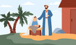 Background with Bible narrative of Birth of Jesus, flat vector illustration.