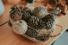 High Angle View Of Pine Cone On Table