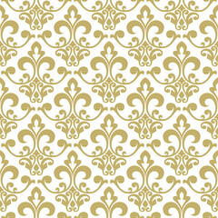  Floral pattern. Wallpaper baroque, damask. Seamless vector background. Gold and white ornament Graphic modern pattern.