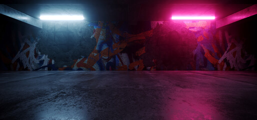 neon lights grunge graffiti street wall sci fi underground garage car room cement asphalt concrete b