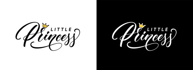 Sticker - Little Princess hand lettering. Fashionable calligraphy text for use as logo or lettering on clothes. Word Princess for the logo of a beauty salon or women's clothing store and boutique.