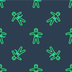 Poster - Line Bungee jumping icon isolated seamless pattern on blue background. Vector