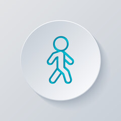 Poster - Walking pedestrian, simple silhouette of man. Cut circle with gray and blue layers. Paper style
