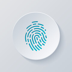 Fingerprint, unique identity of person, digital or biometric security. Cut circle with gray and blue layers. Paper style