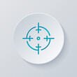 Weapon sight, target or crosshair, simple icon. Cut circle with gray and blue layers. Paper style