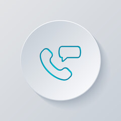 Poster - Call icon, logo of main mobile app. Cut circle with gray and blue layers. Paper style