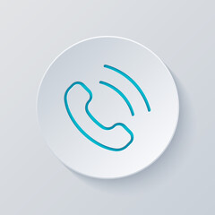 Poster - Call icon, logo of main mobile app. Cut circle with gray and blue layers. Paper style