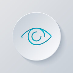 Wall Mural - Eye, clear vision, simple icon. Cut circle with gray and blue layers. Paper style