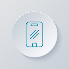 Poster - Mobile phone, cellphone, simple icon. Cut circle with gray and blue layers. Paper style