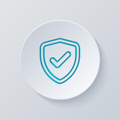 Poster - Shield with check mark, logo of protection, simple icon. Cut circle with gray and blue layers. Paper style