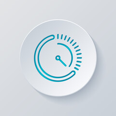 Poster - Stopwatch or timer, simple icon. Cut circle with gray and blue layers. Paper style