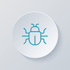 Poster - Simple bug icon, computer virus or malware. Cut circle with gray and blue layers. Paper style