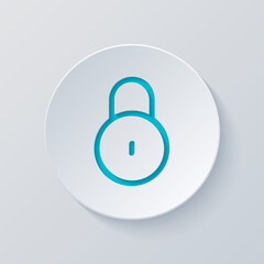 Poster - Locked padlock, private information, simple icon. Cut circle with gray and blue layers. Paper style