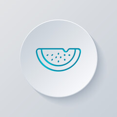 Wall Mural - A piece of watermelon, simple icon of food. Cut circle with gray and blue layers. Paper style