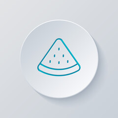 Poster - A piece of watermelon, simple icon of food. Cut circle with gray and blue layers. Paper style