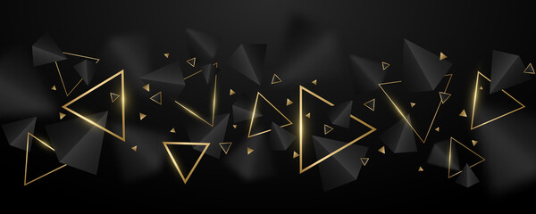 Poster - abstract, geometric background. 3d, black and golden triangles. elegant wallpaper design for templat