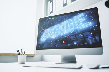 Aufkleber - Creative Code word sign on modern computer monitor, international software development concept. 3D Rendering