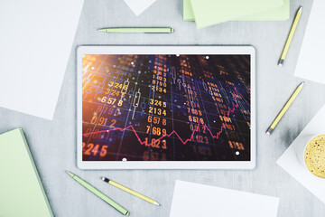 Aufkleber - Stats data illustration on modern digital tablet monitor, computing and analytics concept. Top view. 3D Rendering