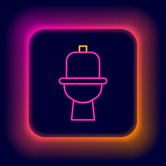 Poster - Glowing neon line Toilet bowl icon isolated on black background. Colorful outline concept. Vector