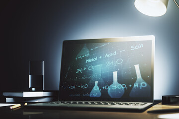 Aufkleber - Modern computer monitor with creative chemistry concept, research and development concept. 3D Rendering