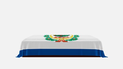 Side View of a Casket on a White Background covered with the US State Flag of West Virginia