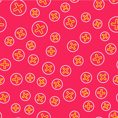 Poster - Line X Mark, Cross in circle icon isolated seamless pattern on red background. Check cross mark icon. Vector