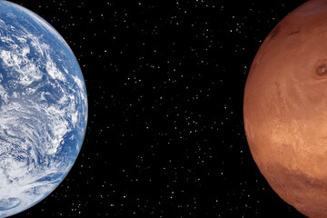Wall Mural - mars and earth. distance between them. space for text. the elements of this image furnished by nasa.