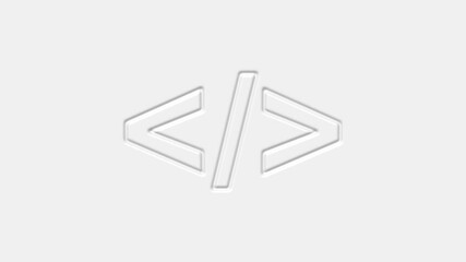 Fototapete - Black neomorphism coding code html programming language icon. Front end development icon isolated on white background. 4K