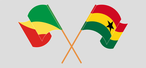 Crossed and waving flags of Republic of the Congo and Ghana