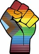 Shiny Protest Fist on a Rebooted pride flag - Illustration, 
Progress Pride Flag