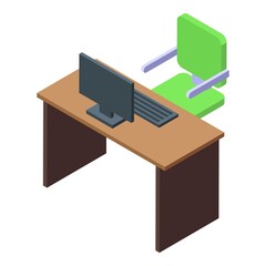 Poster - Office desk table icon isometric vector. Computer office workplace. Modern technology computer