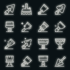Poster - Putty knife icons set. Outline set of putty knife vector icons neon color on black