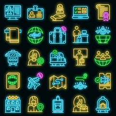 Poster - tourism manager icons set. outline set of tourism manager vector icons neon color on black