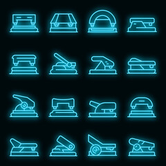 Poster - Hole puncher icons set. Outline set of hole puncher vector icons neon color on black