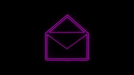 Poster - Glowing neon line Mail and e-mail icon isolated on black background. Envelope symbol e-mail. Email message sign. 4K