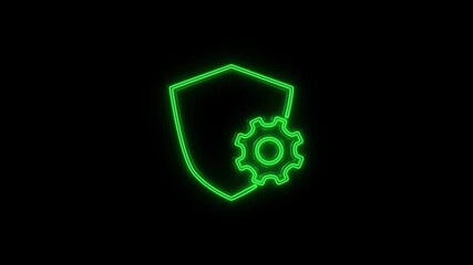 Aufkleber - Glowing neon line Shield with settings gear icon isolated on black background. Adjusting, service, maintenance, repair, fixing. 4K