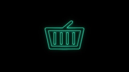 Aufkleber - Glowing neon line Shopping basket icon isolated on black background. Online buying concept. 4k