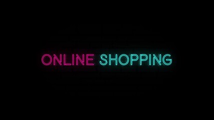 Fototapete - Neon text of Online Shopping on Black Background. 4k