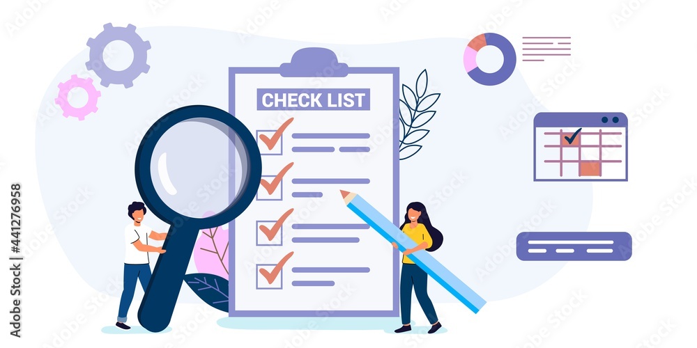 Checklist or habit tracker Tiny people fill out a form Concept done job ...