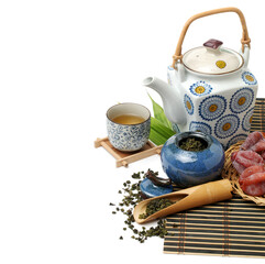 Poster - Closeup of tea set on white background 