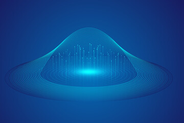 Poster - Abstract flying saucer composed of lines internet future science fiction technology background.