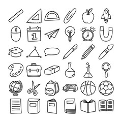 Wall Mural - Back to school icon set doodle style. Education hand drawn objects and symbols with thin line.