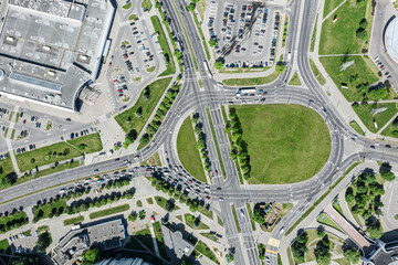 Wall Mural - road junction with roundabout. safe infrastructure solution for busy traffic intersection. aerial view