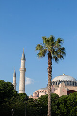 Sticker - Vertical shot of Hagia Sophia Mosque under a blue sky in Istanbul, Turkey