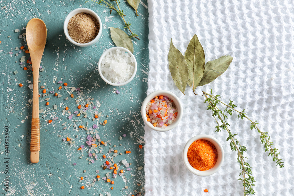 Composition with different salt on color background