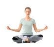 © Pixel-Shot - Sporty young woman meditating on white background